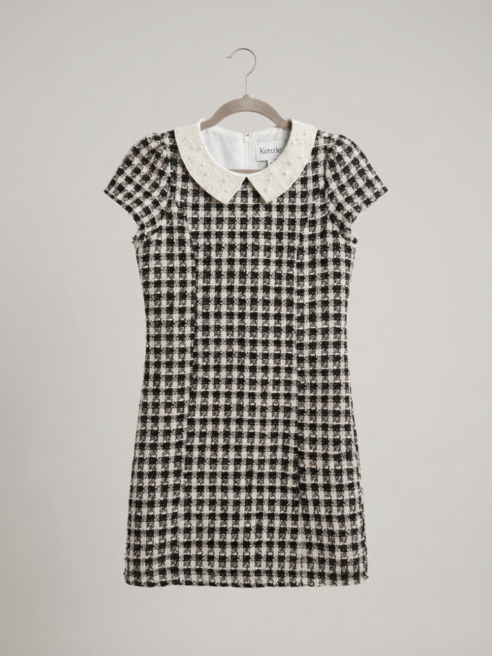 Rare Editions Girls Black & White Tweed Mini Dress‎ with Beaded Collar